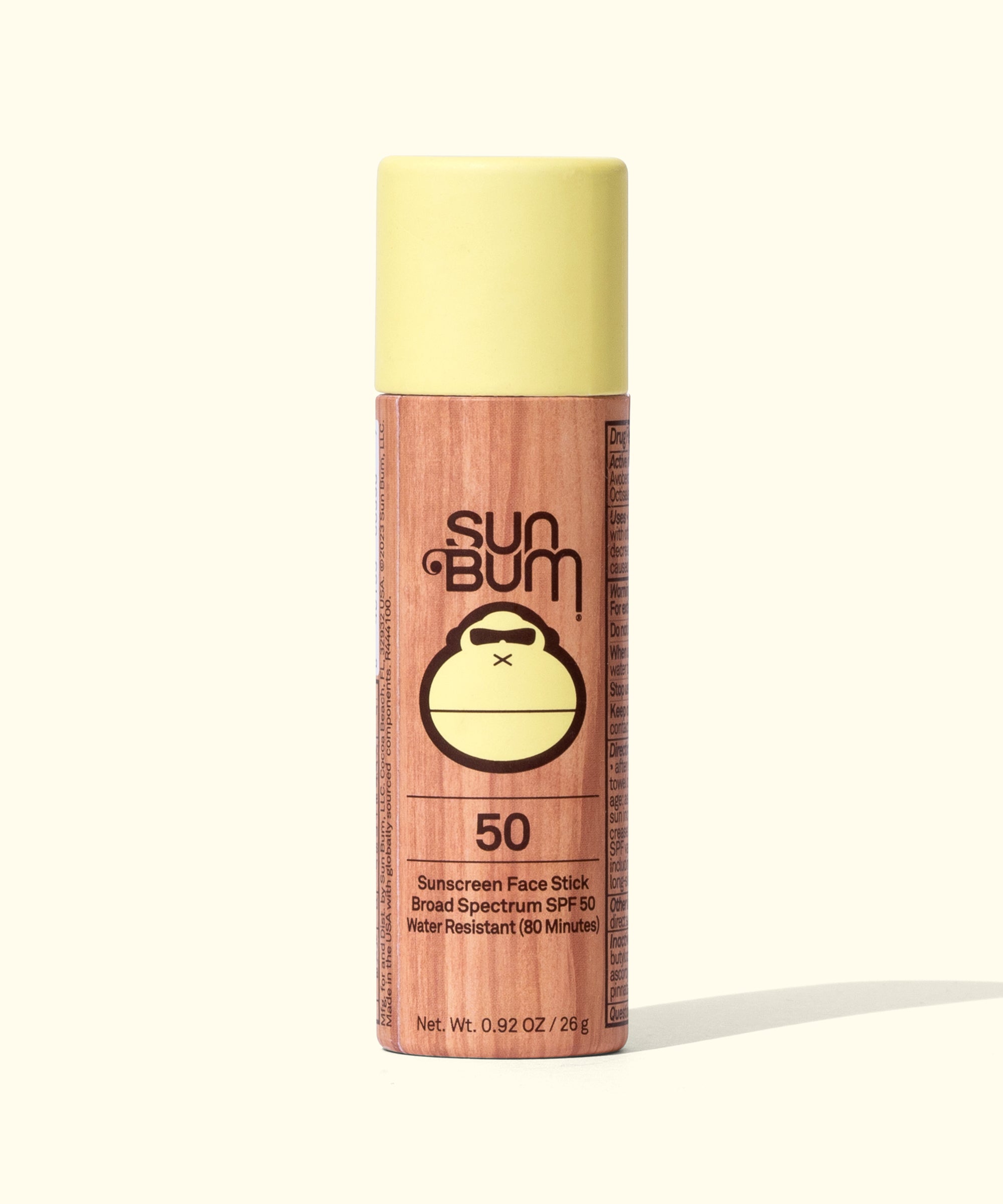 Paper Tube SPF 50 Sunscreen Face Stick with FSC certified packaging, broad spectrum protection, and water resistance, Sun Bum.